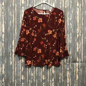 EST.1946 Floral Blouse Bell Sleeve Top Size Small